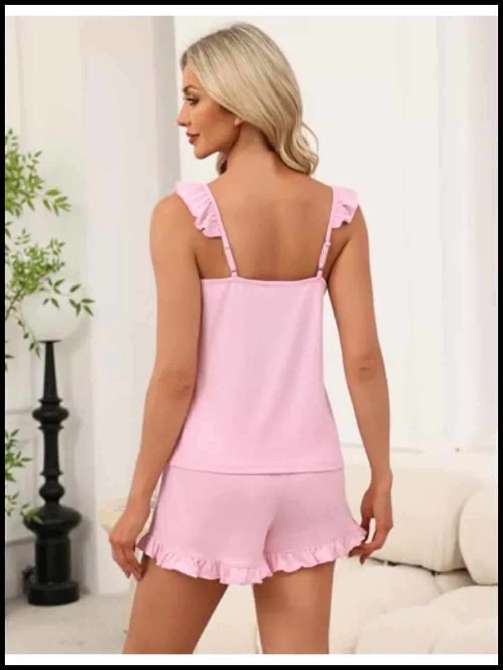 Women's 2 Piece Ruffle Cami Top and Shorts Pajama Set Sleepwear